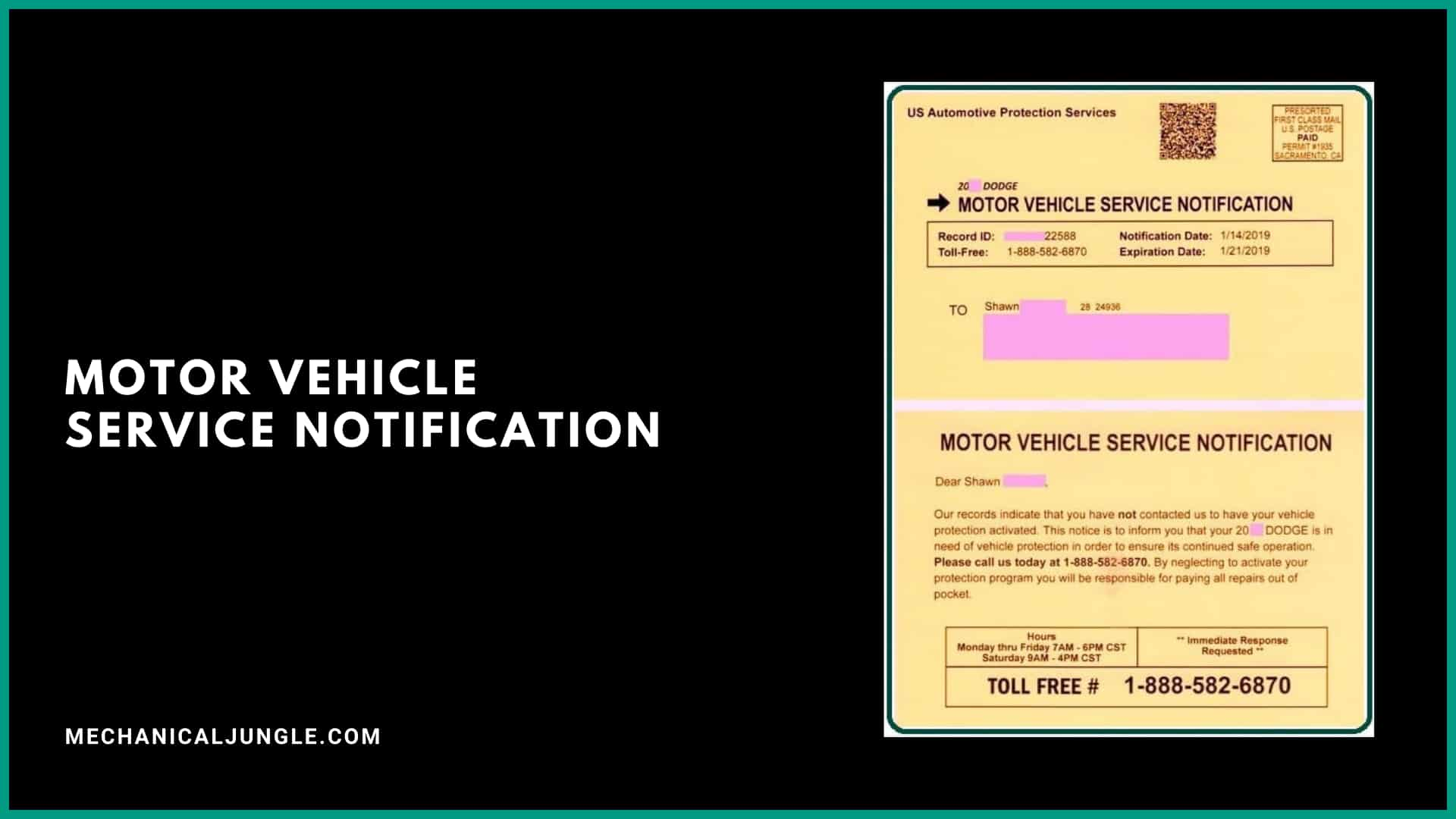 Motor Vehicle Service Notification